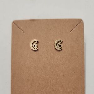 Gold Stainless Steel Treble Clef Stud Earrings NWOT